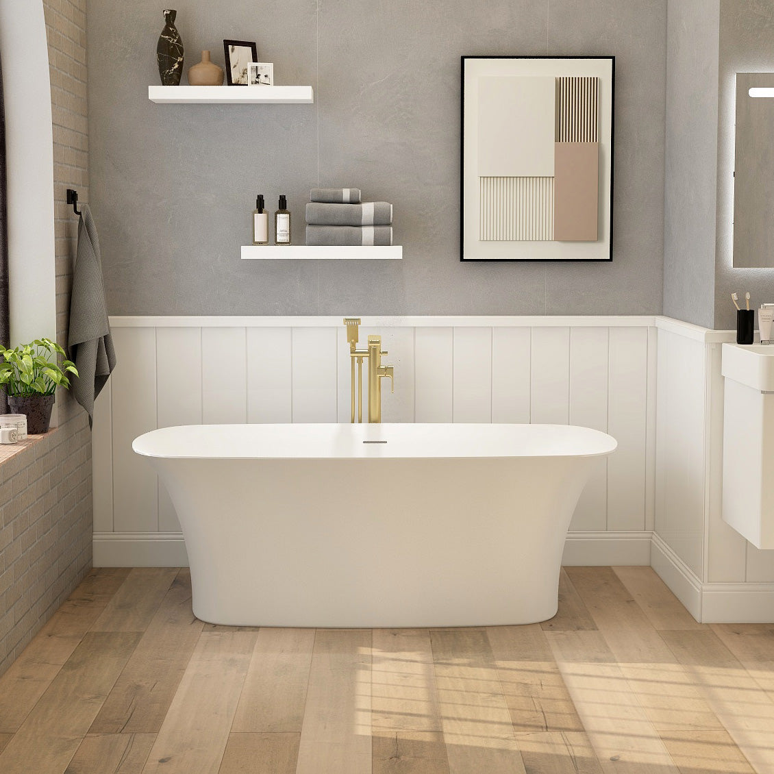 1700mm Blade freestanding bath including white dome clicker bath waste