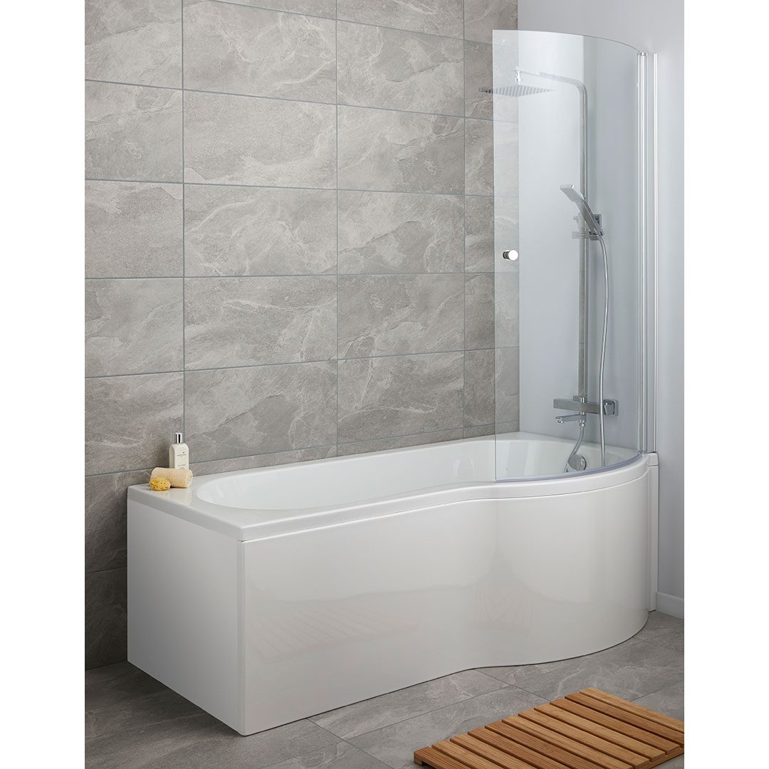 Elegant Haven Bowmore 1700mm P Shaped 0th Right Handed Shower Bath With Screen And Front