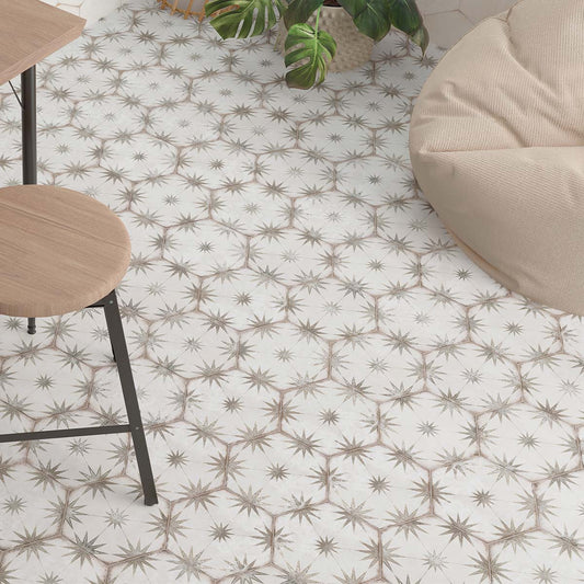 Elise Decor Taupe Hexagon Matt Porcelain Tile 228x198mm