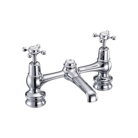Claremont Regent 2 Tap Hole Bridge Basin Mixer with Plug & Chain Waste & Swivel Spout