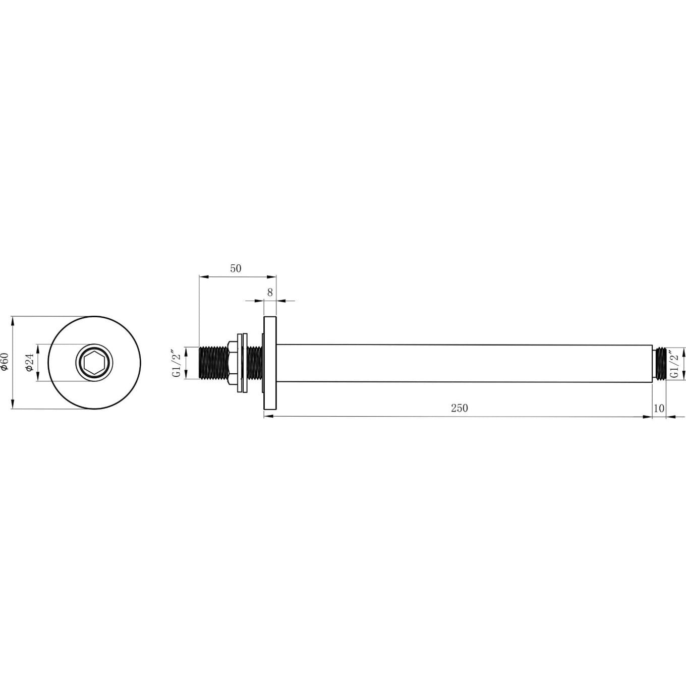Zena Matt Black Round Shower Ceiling Arm 250mm
