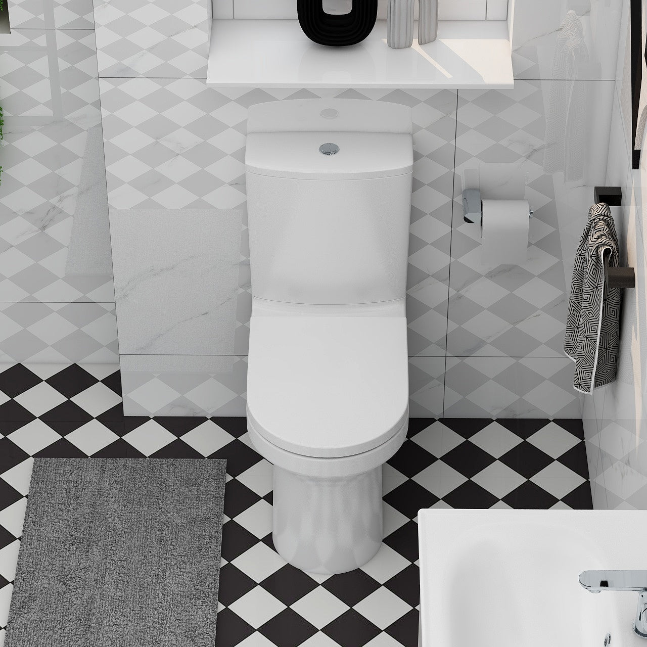 Alma Rimless comfort height, open back close coupled pan & cistern (pan height 450mm)
