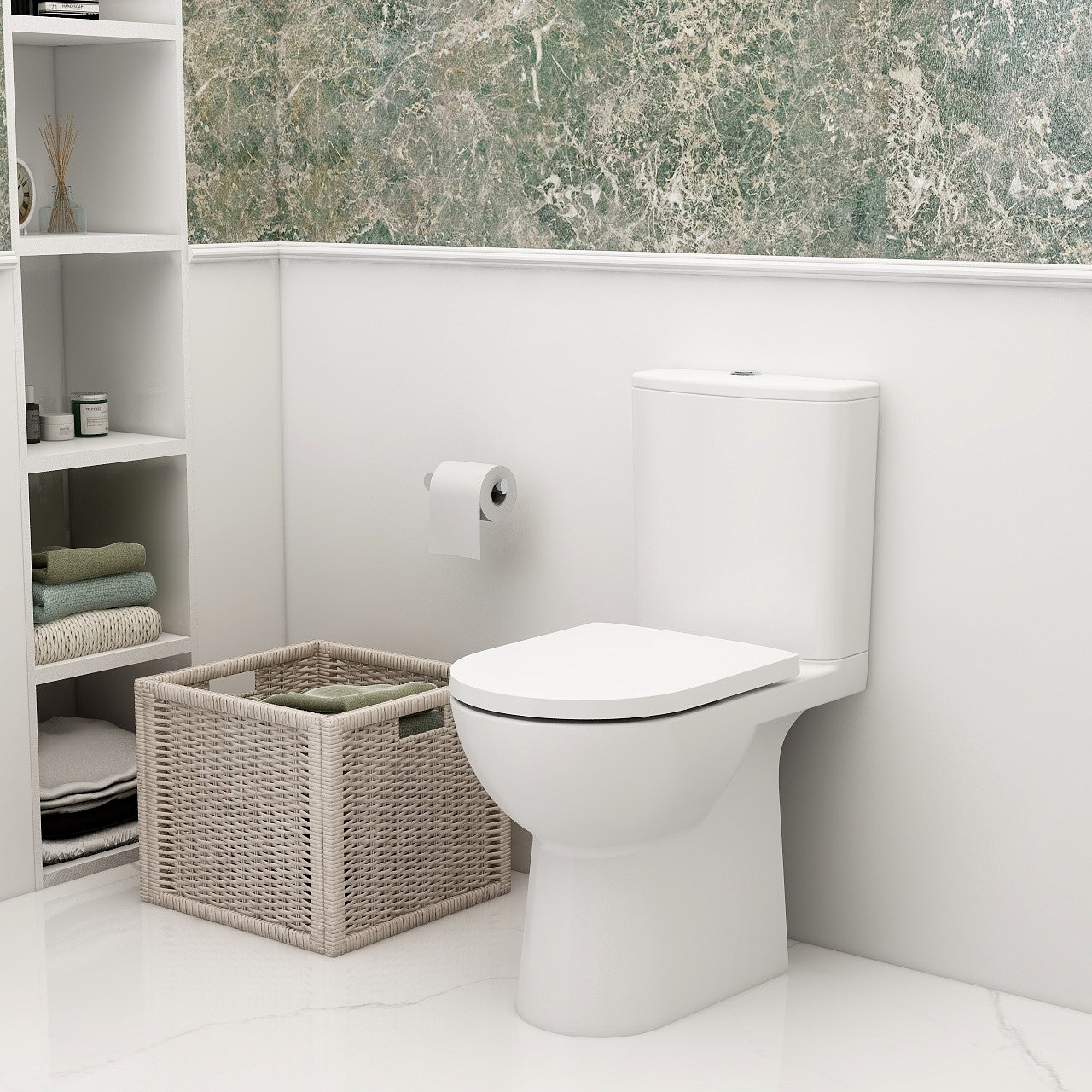 Croma Rimless short projection, comfort height, skirted open back, close coupled pan & cistern (pan height 450mm)