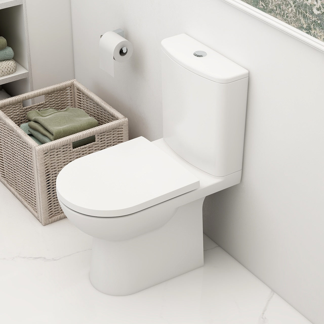 Croma Rimless short projection skirted open back close coupled pan & cistern