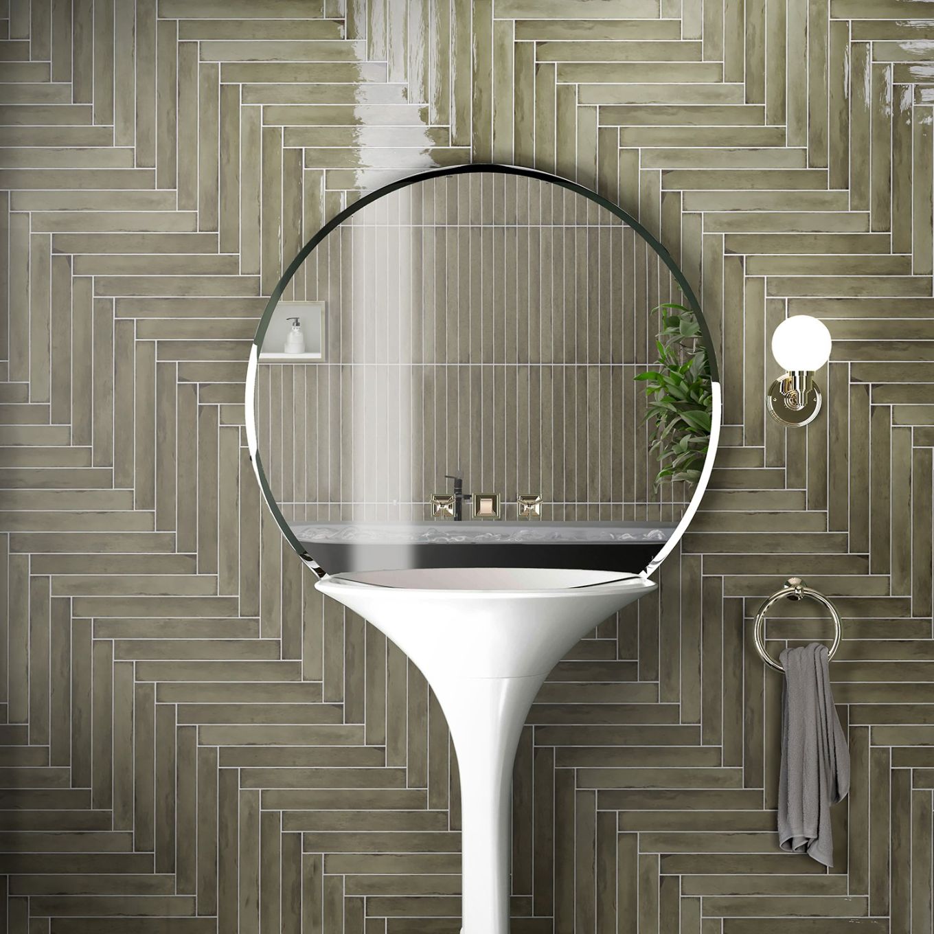 Capri Olive Green Gloss Ceramic Brick Tile 400x50mm