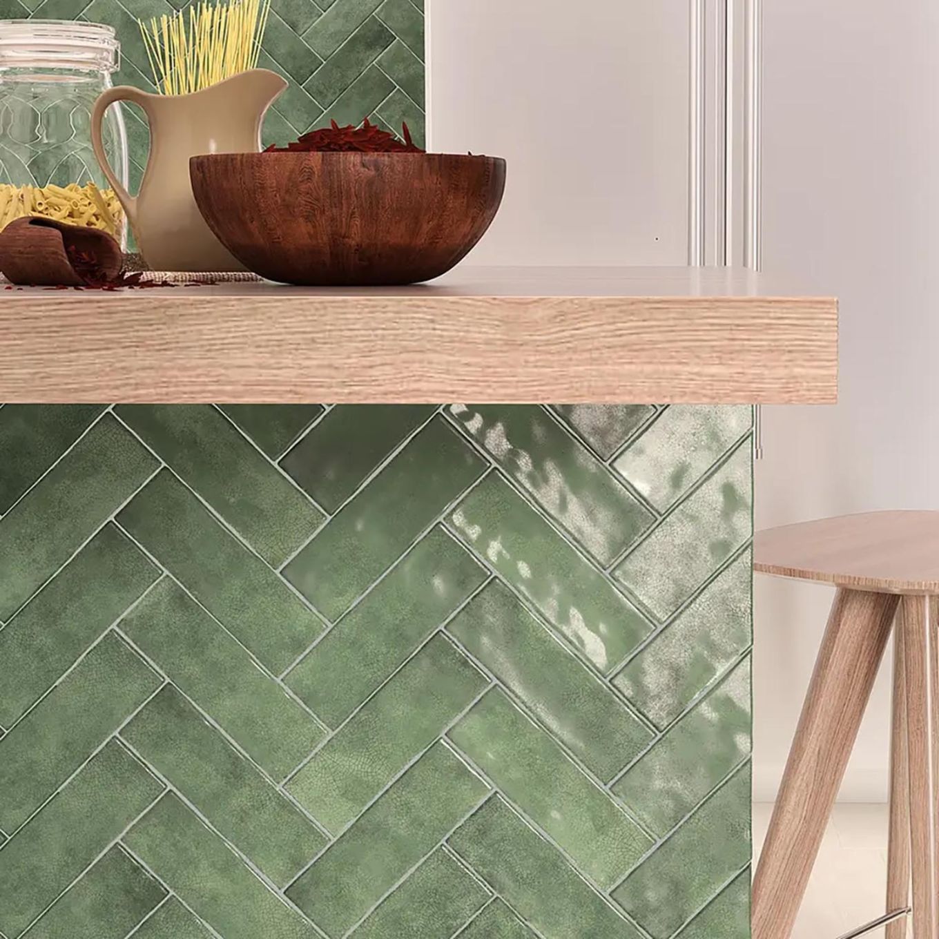 Borneo Green Crackle Gloss Brick Tile 65x200mm