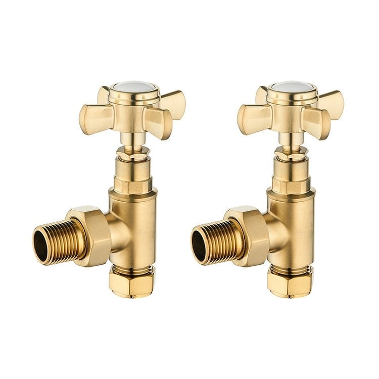 Crosshead Brushed Gold Angled Pair of Radiator Valves