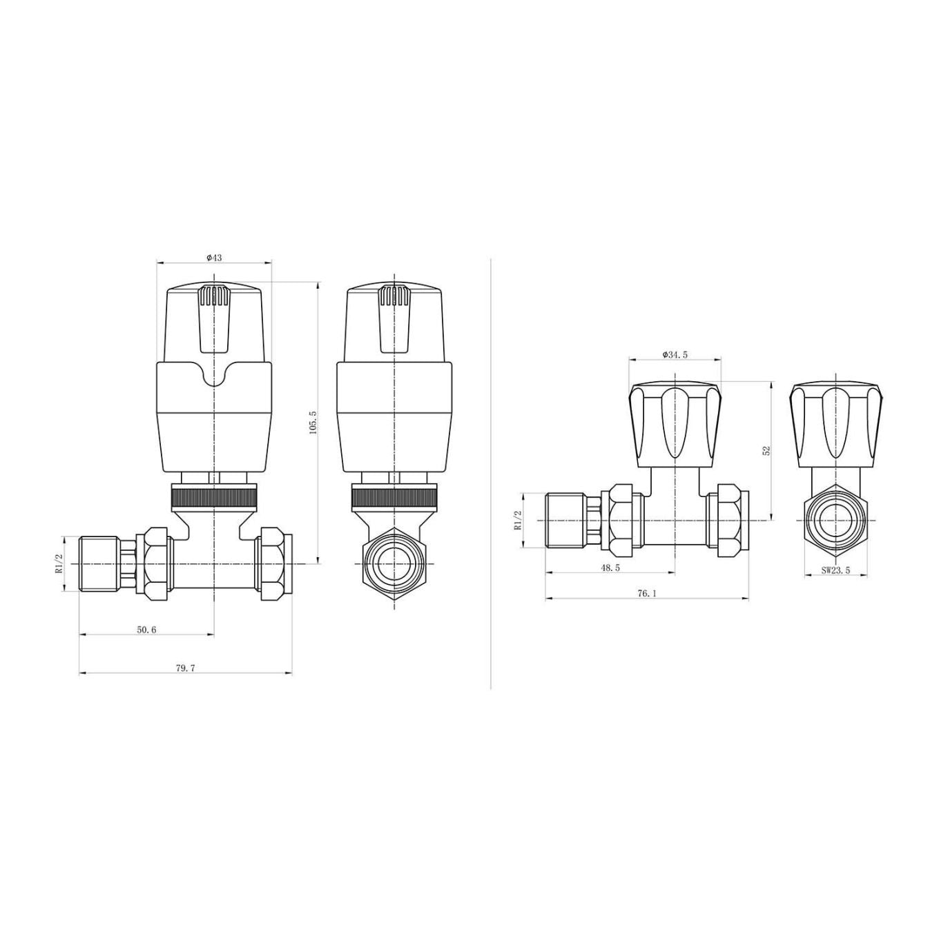Thermostatic White Straight Pair of Radiator Valves