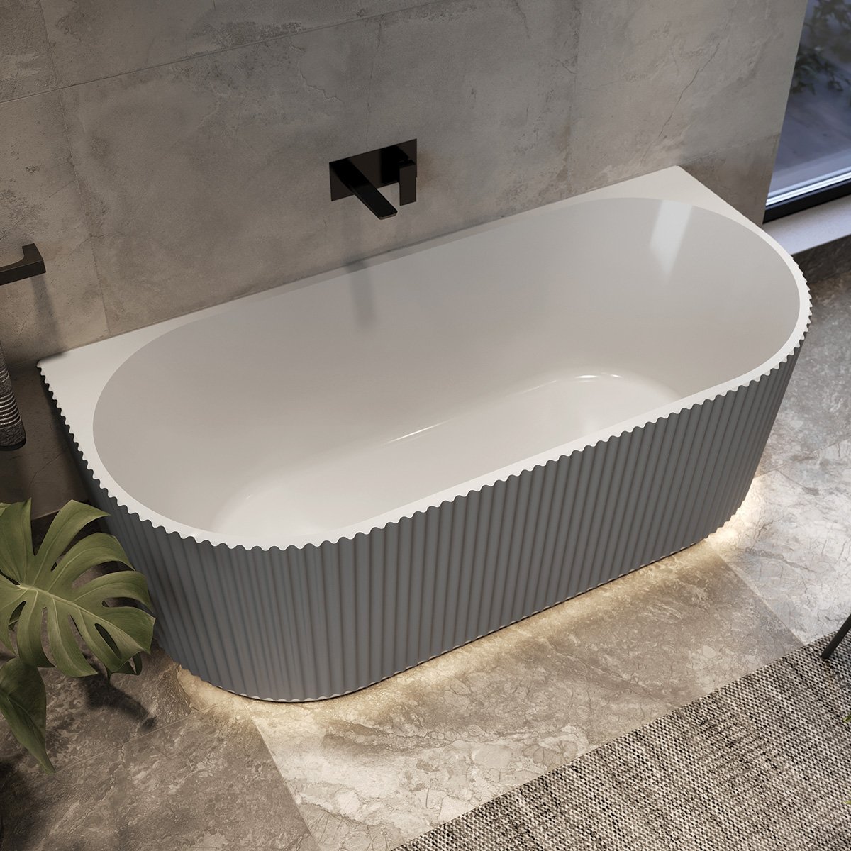 Rocklin Light Grey Back to Wall Ribbed Freestanding Bath 1700x800mm