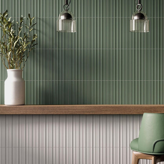Prism Ribbed Green Matt Ceramic Brick Tile 200x50mm