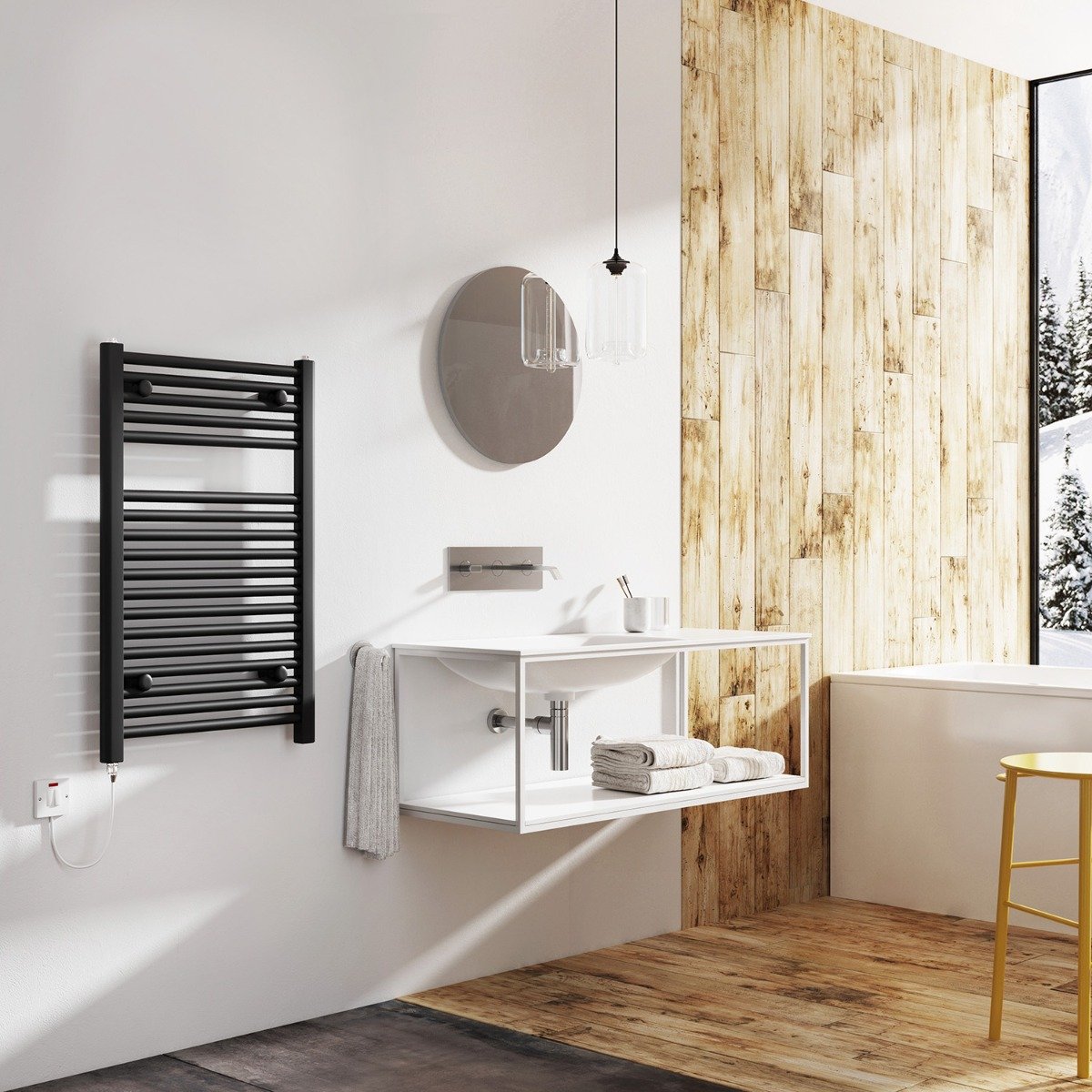 Neptune Matt Black Electric Heated Towel Rail 770x500mm