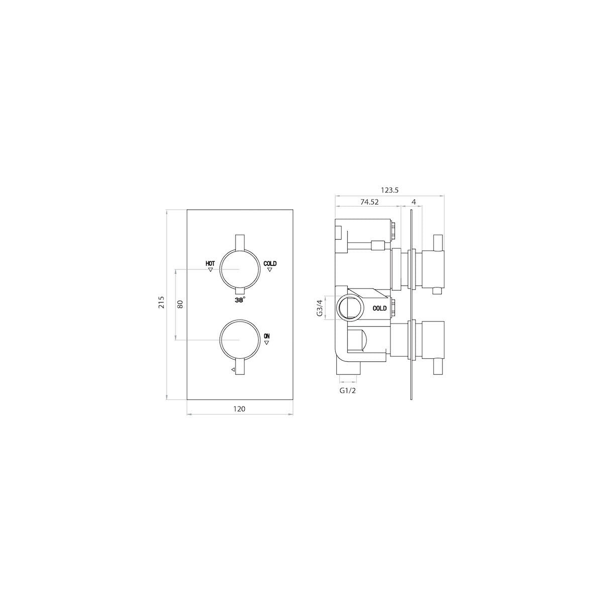 Twin Round Handle, 2 Outlet Concealed Valve with Diverter