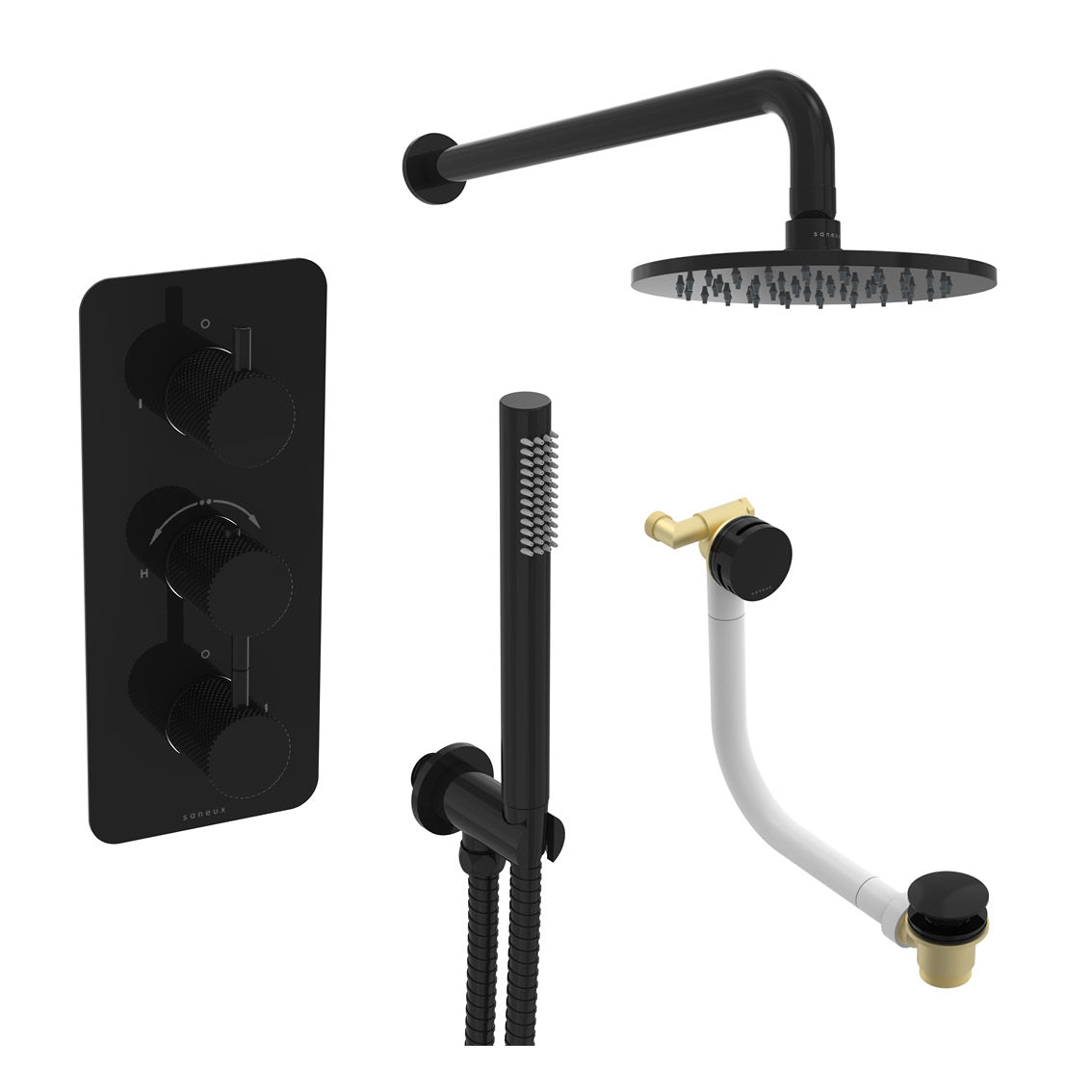 COS 3 way shower kit - w/ Slim handset & Bath filler & Shower head - Knurled