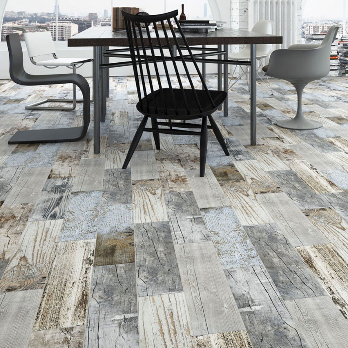 Vinci Blue Mixed Wood Effect Porcelain Tile 150x600mm