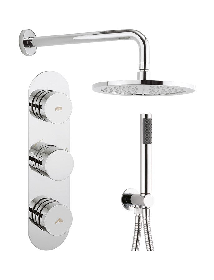 Dial Central Trim Thermostatic Shower Valve with 2 Way Diverter, Wall Outlet, Shower Handset, Hose, Shower Head & Arm