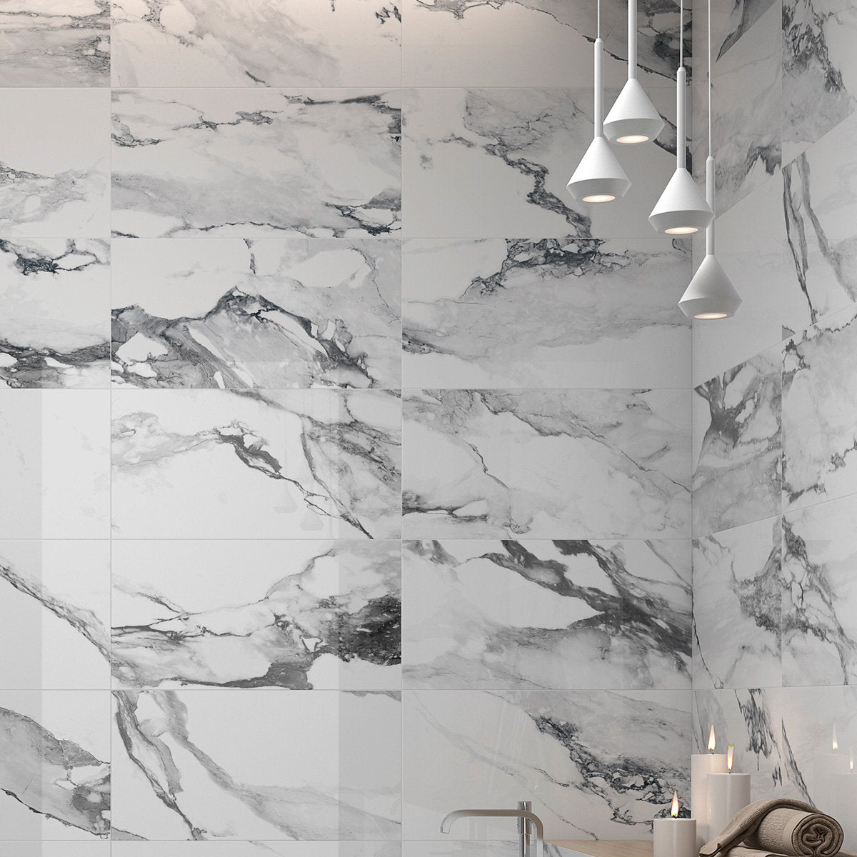 Charlie White Marble Gloss Porcelain Tile 300x600mm