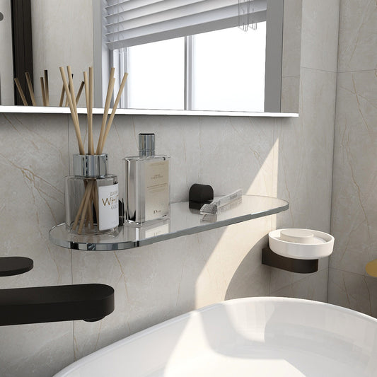 Round 395mm glass shelf in matt black