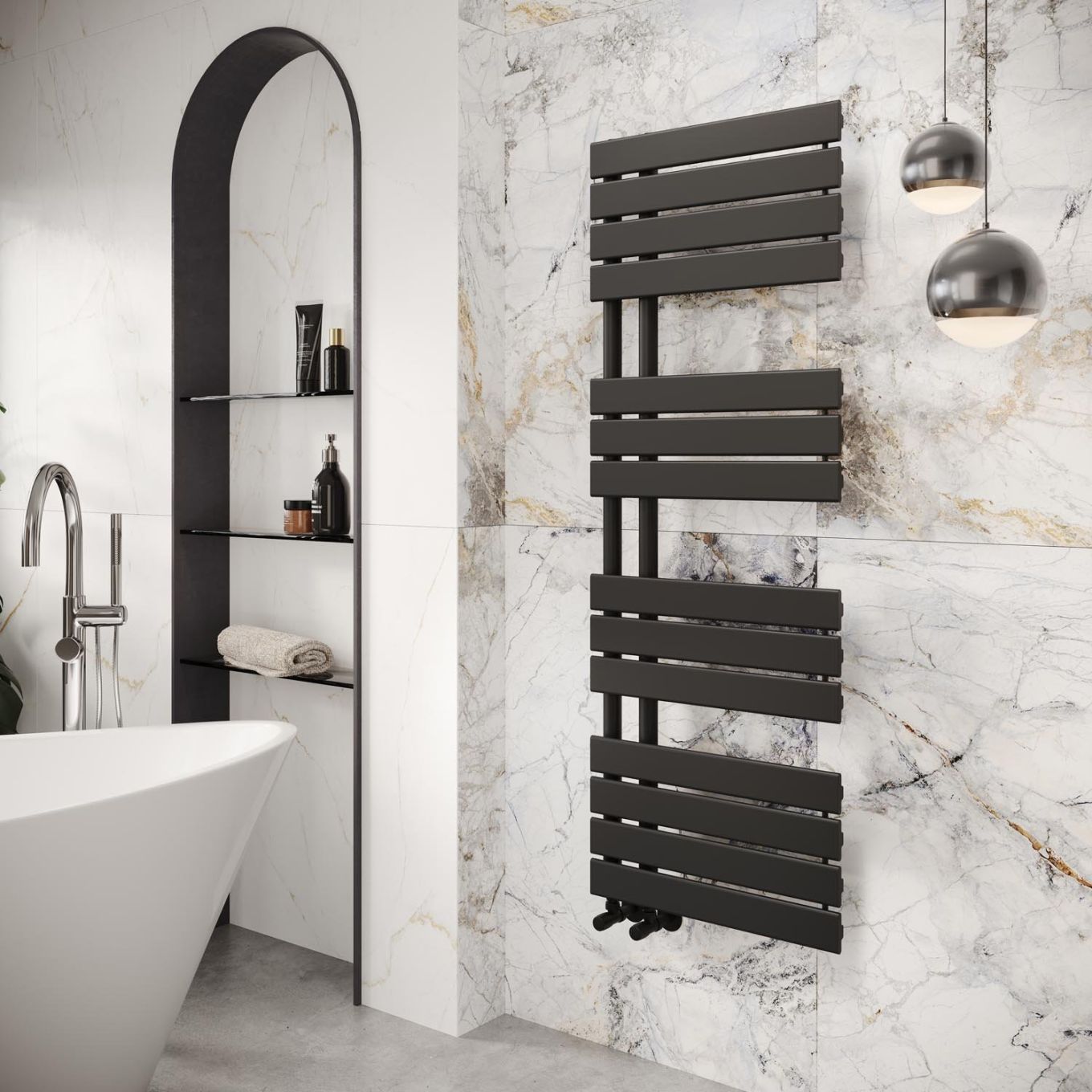Tarvos Matt Black Heated Towel Rail 1400x550mm