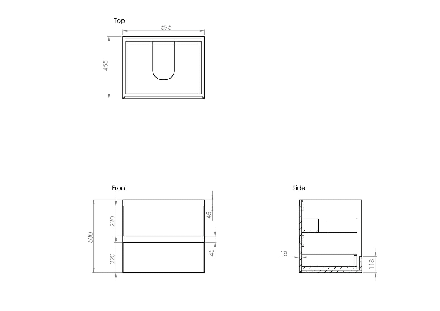 Saneux UNI 60cm Wall Mounted Unit with 1 or 2 Drawers