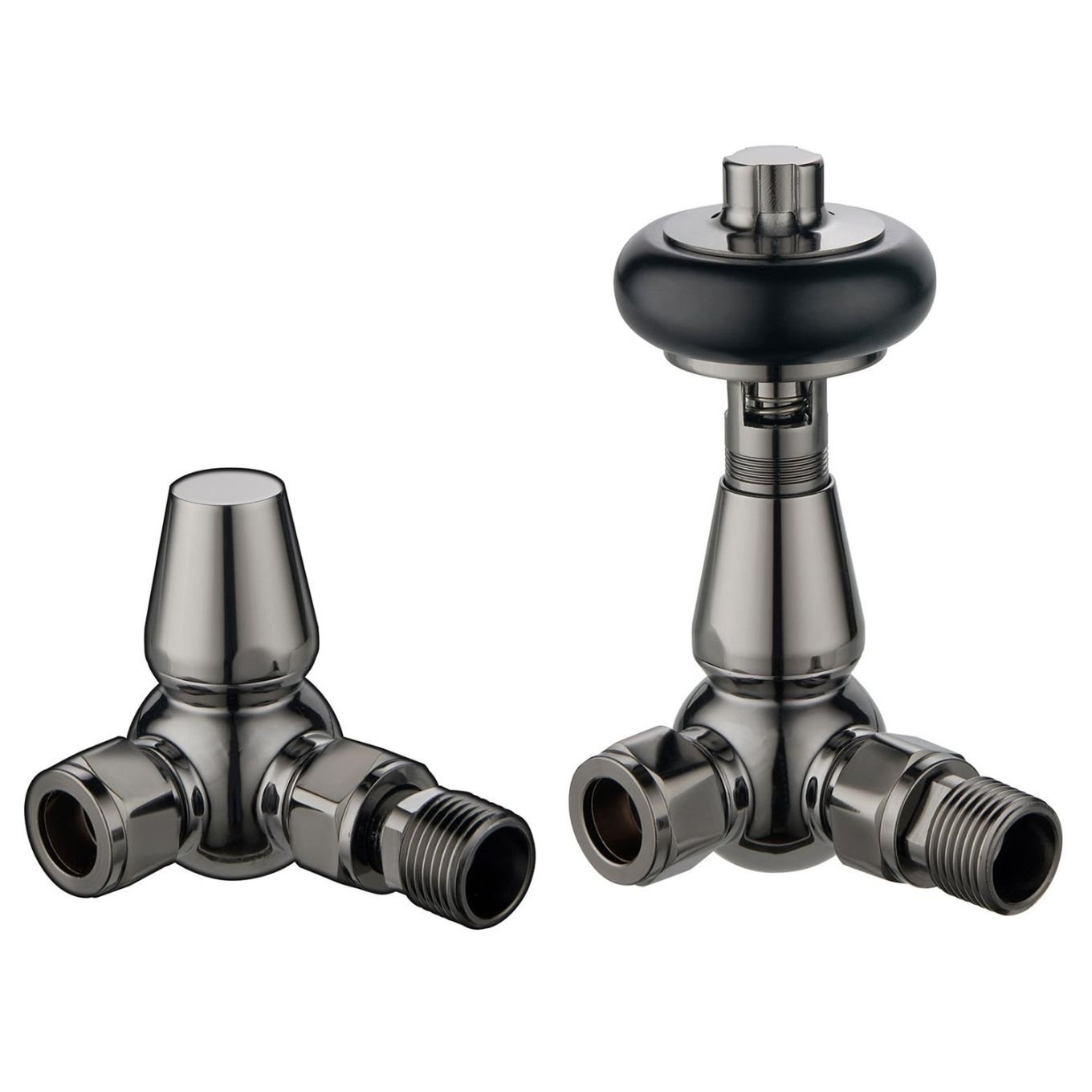 Black Nickel Wooden Head Corner Pair of Radiator Valves