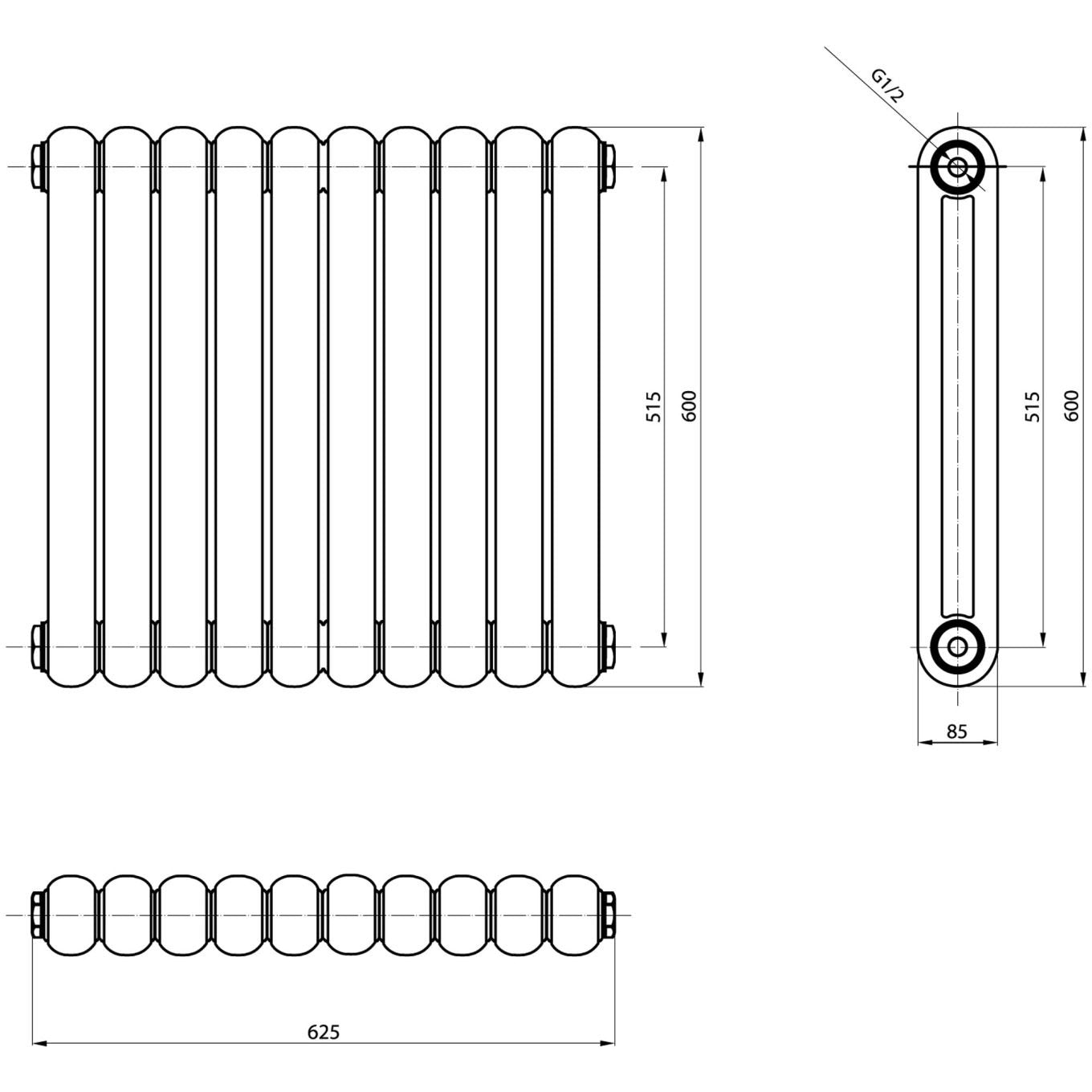 Etam White Horizontal Column Radiator 600x622mm