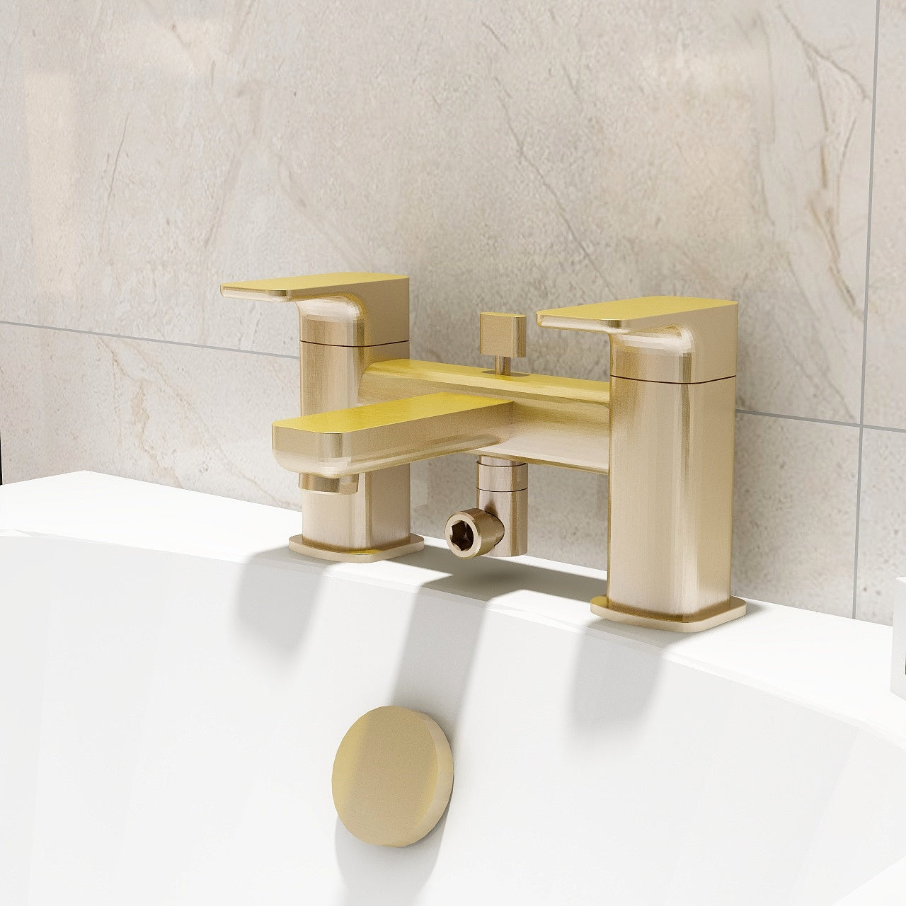 Flite bath shower mixer in Brushed Brass with kit (Incl hose, handset and wall bracket)