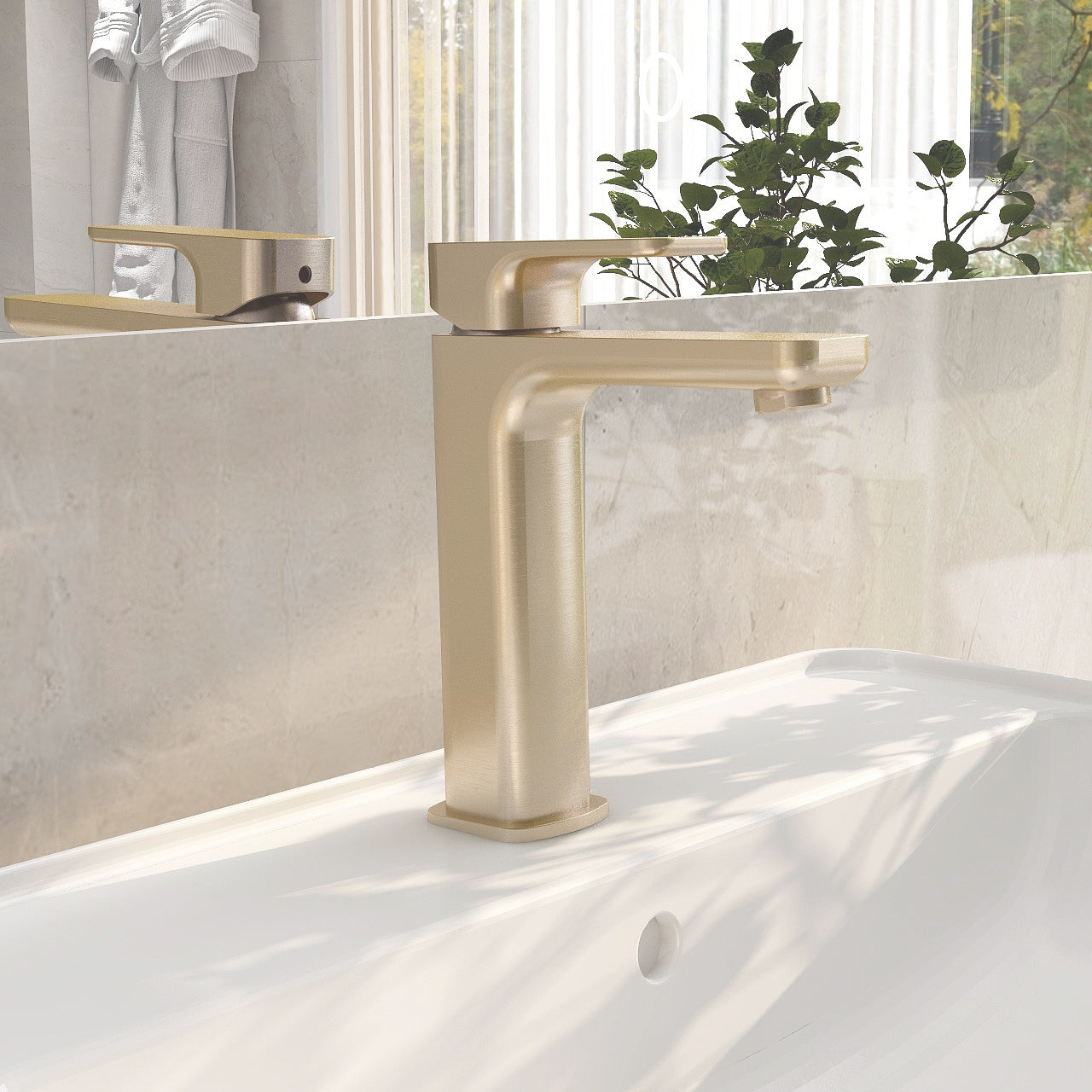Flite tall basin mixer in Brushed Brass with universal clicker waste