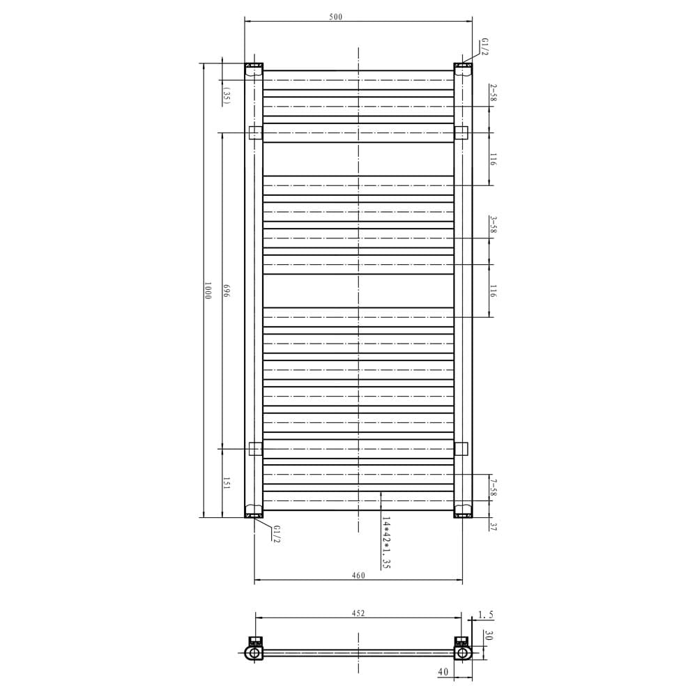 Portabello Chrome Heated Towel Rail 1000x500mm