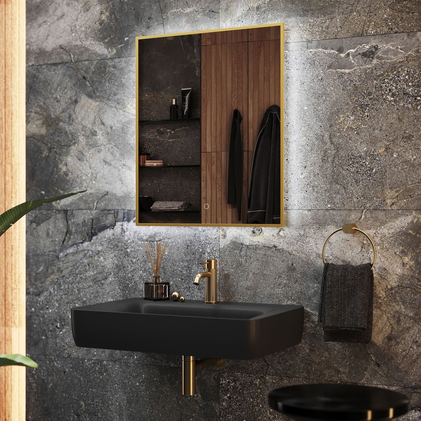 Rione Rectangular Gold Backlit LED Mirror 450x725mm