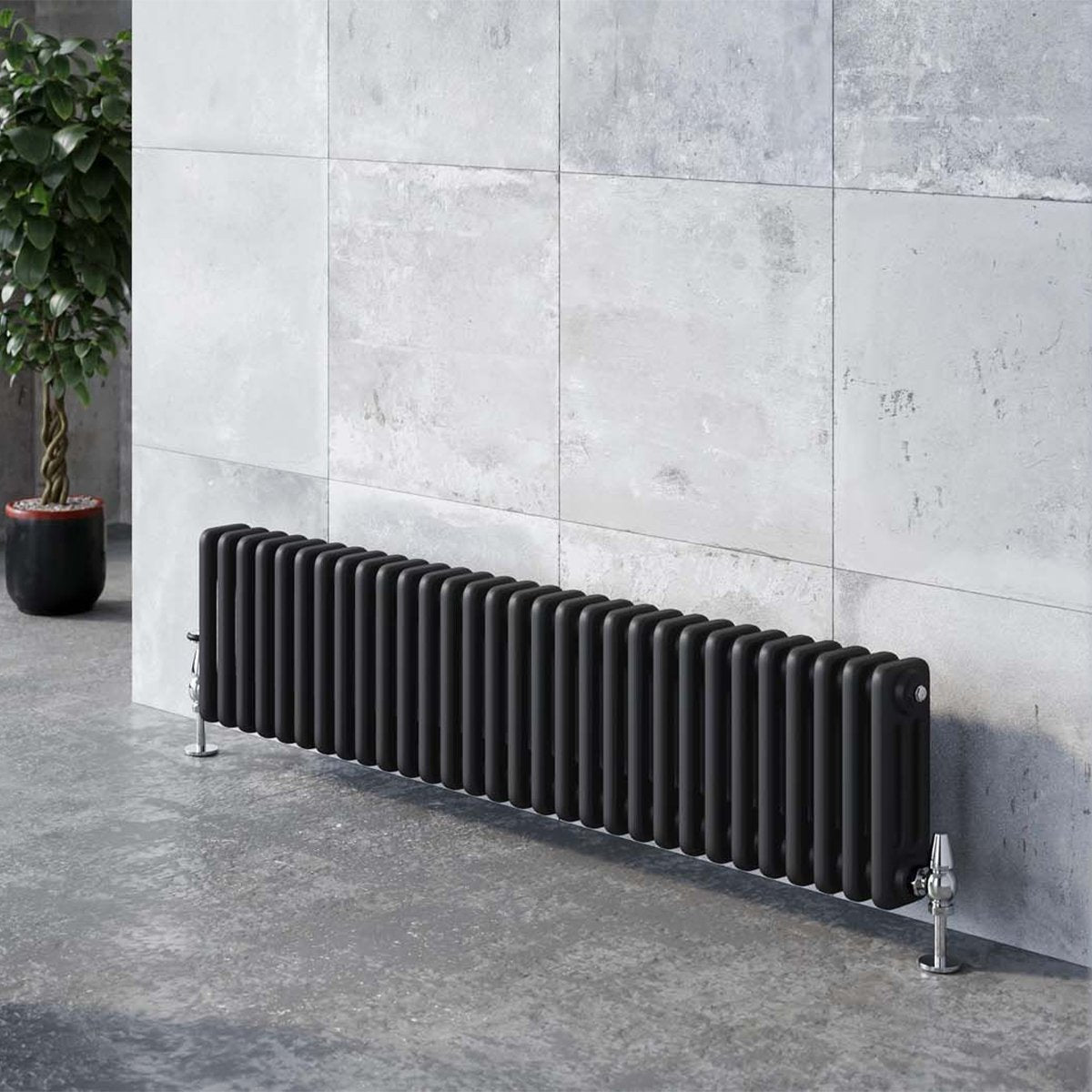 Upton Matt Black Triple Horizontal Column Radiator 400x1190mm