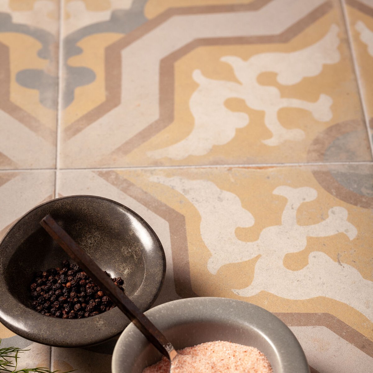 Rome Mustard Matt Porcelain Patterned Tile 223x223mm