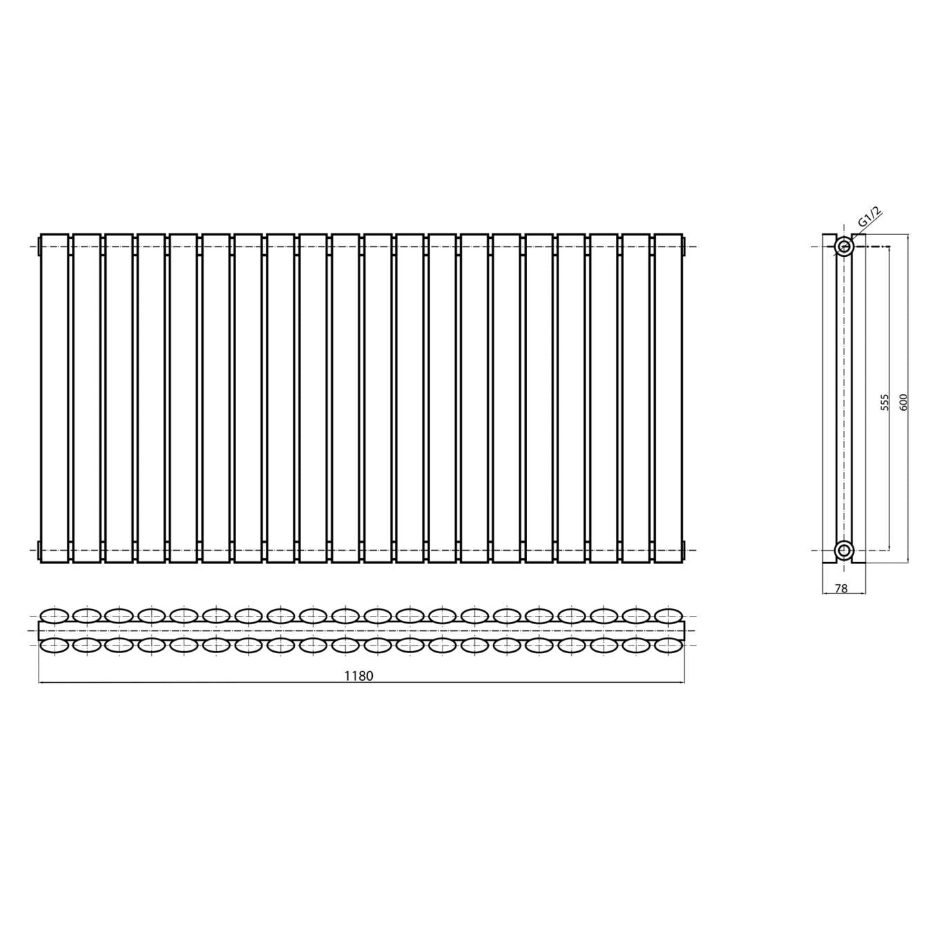 Islington White Double Horizontal Radiator 600x1180mm