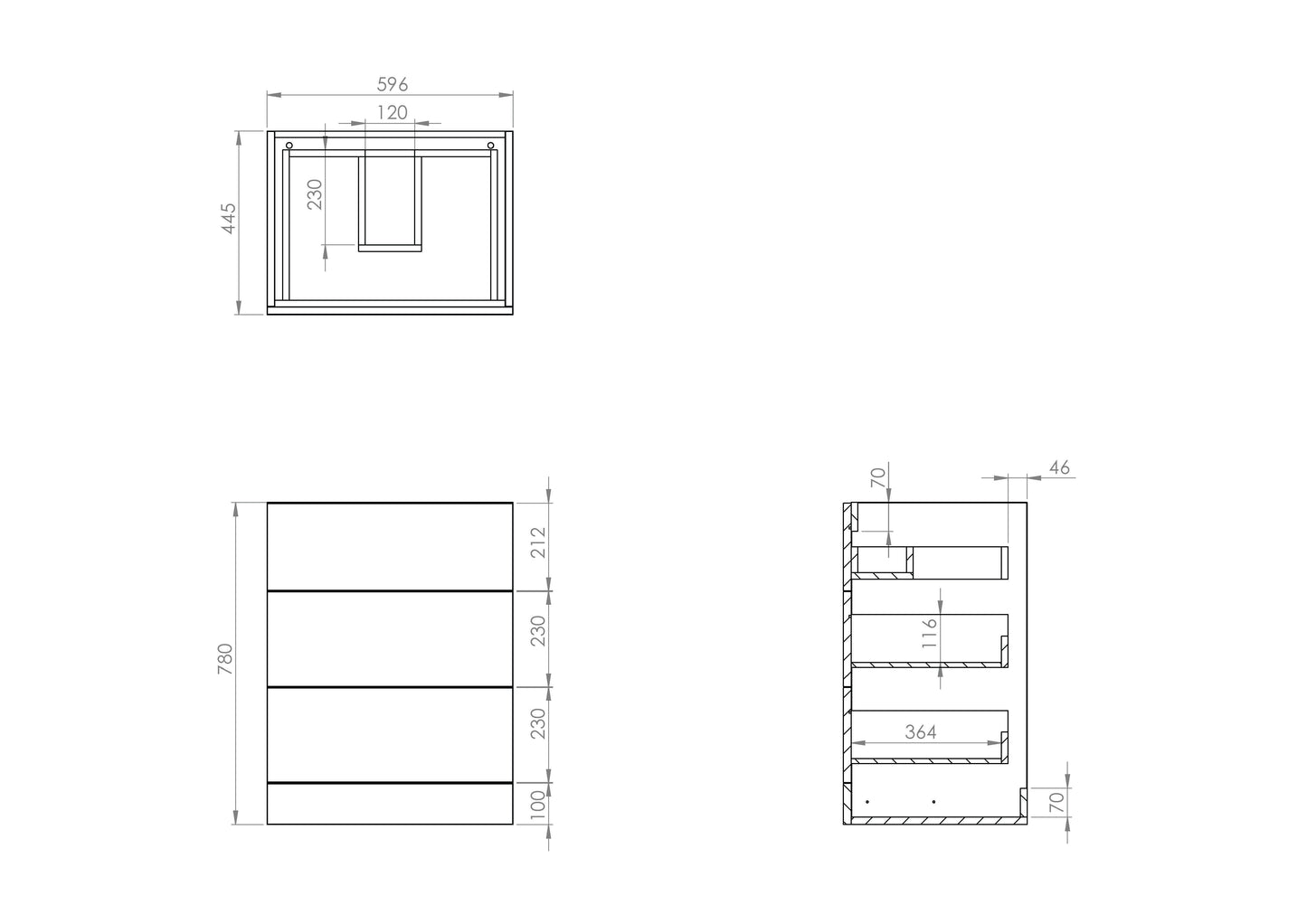 Saneux AUSTEN 60cm 3 Drawer Floor Standing Unit