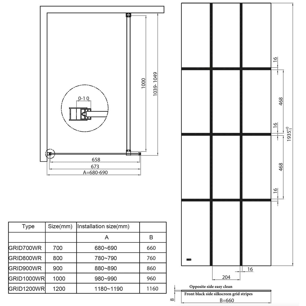 S8 Grid Wetroom Panel 700