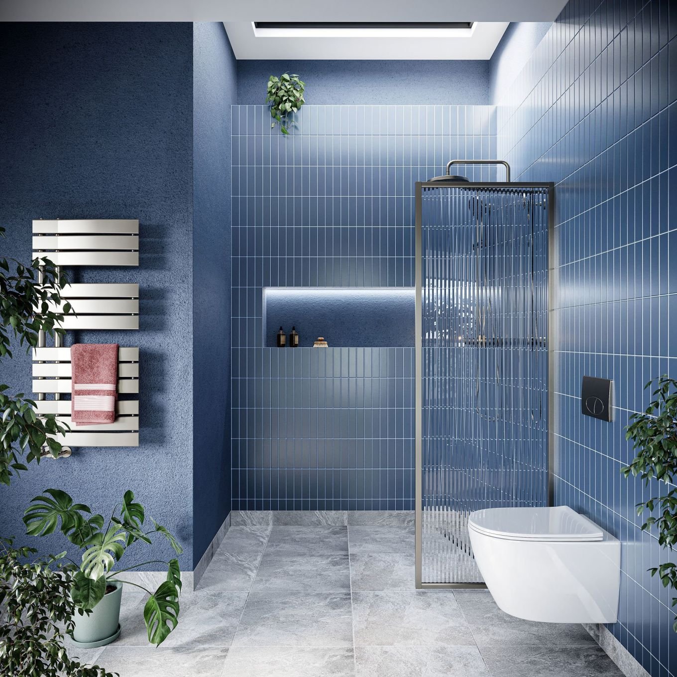 Amien Brushed Nickel Framed Fluted Glass Shower Screen 680mm