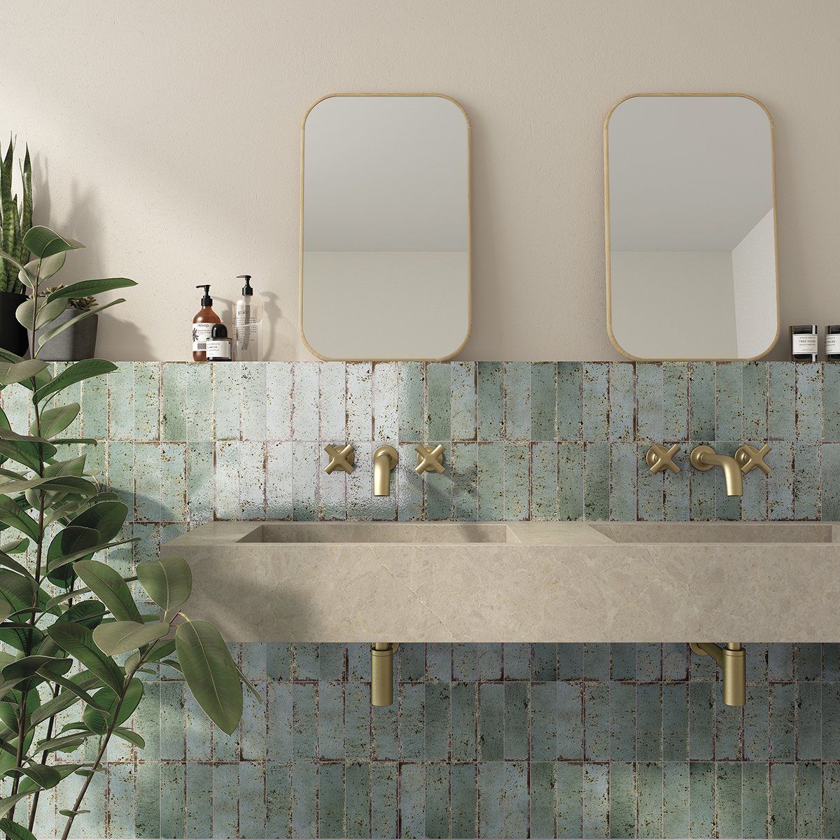 Monza Turquesa Blue Glossy Porcelain Brick Tile 65x200mm
