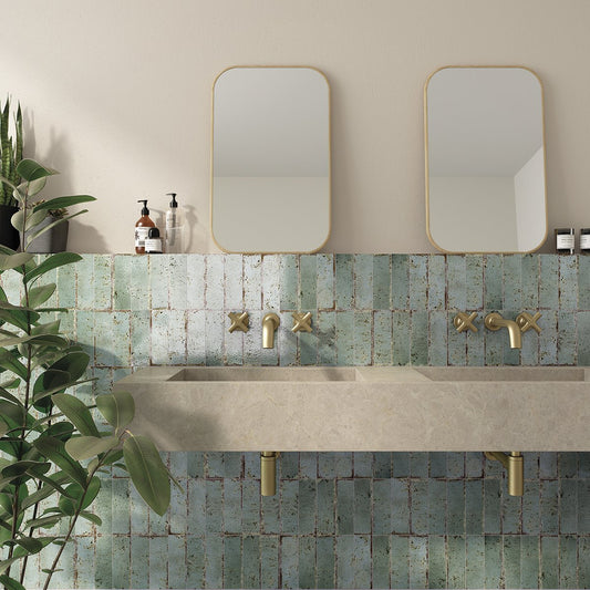 Monza Turquesa Blue Glossy Porcelain Brick Tile 65x200mm