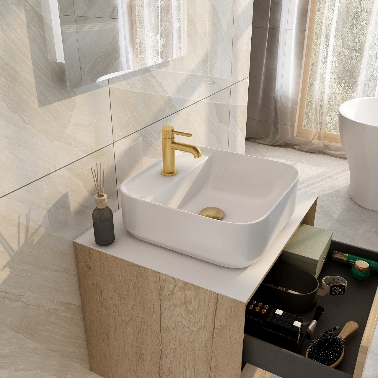 400 x 420mm Bowl with one tap hole – white