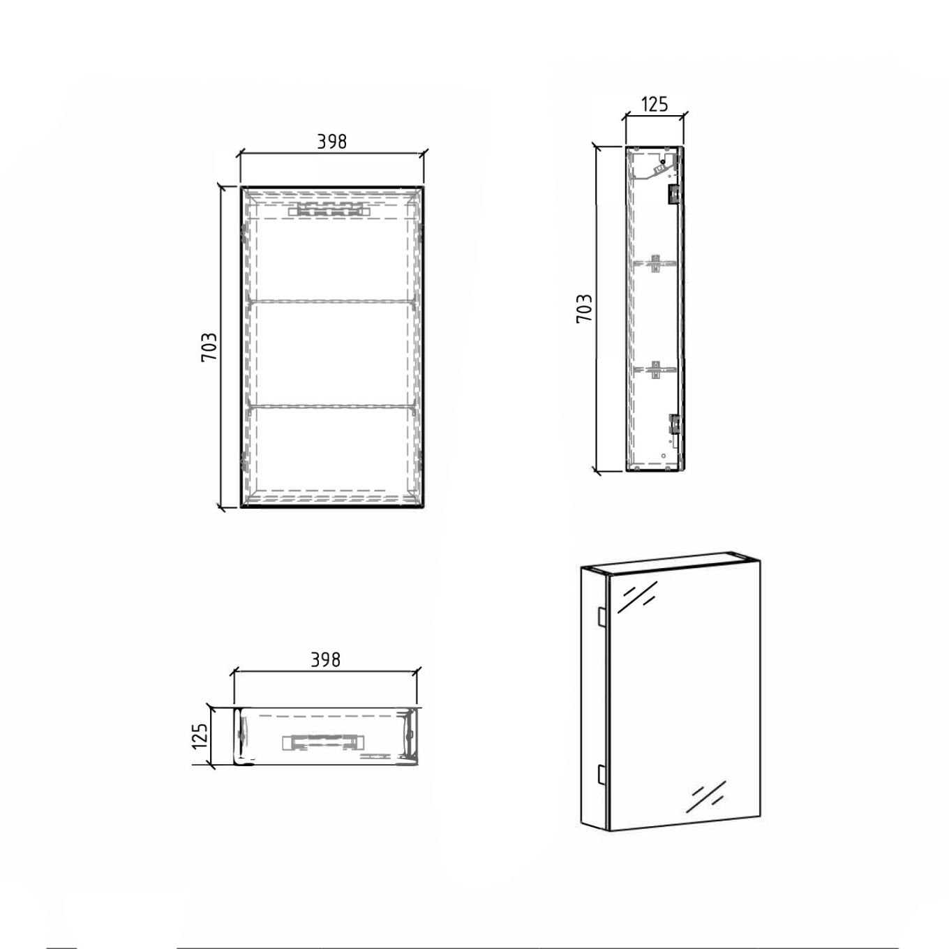 Neon Single Door Mirrored Wall Cabinet 400mm