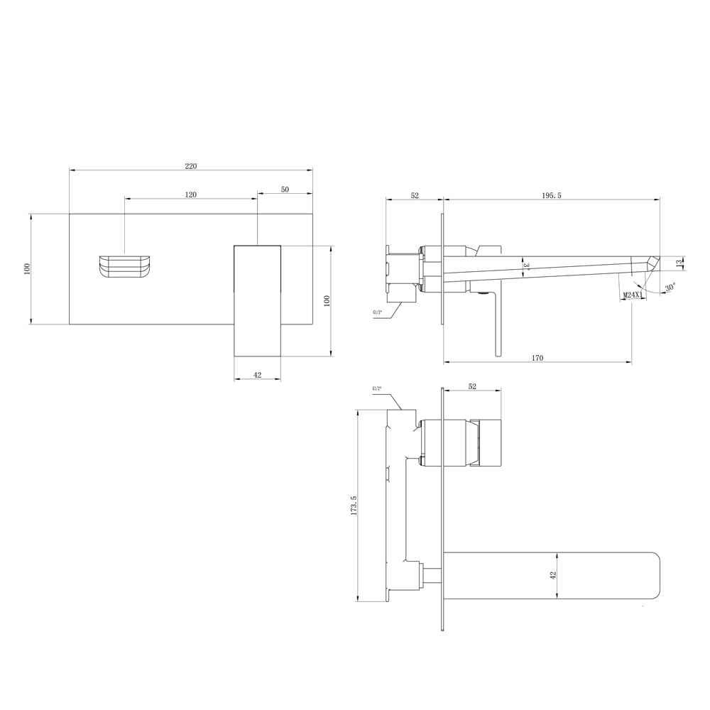 Zena Matt Black Wall Mounted Bath Filler Tap