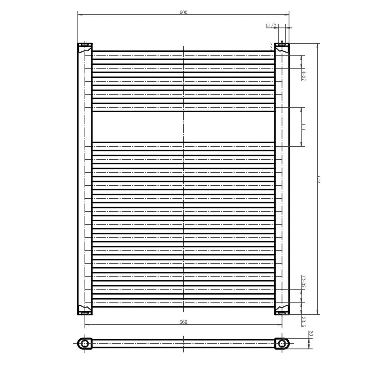 Neptune Matt Black Heated Towel Rail 770x600mm
