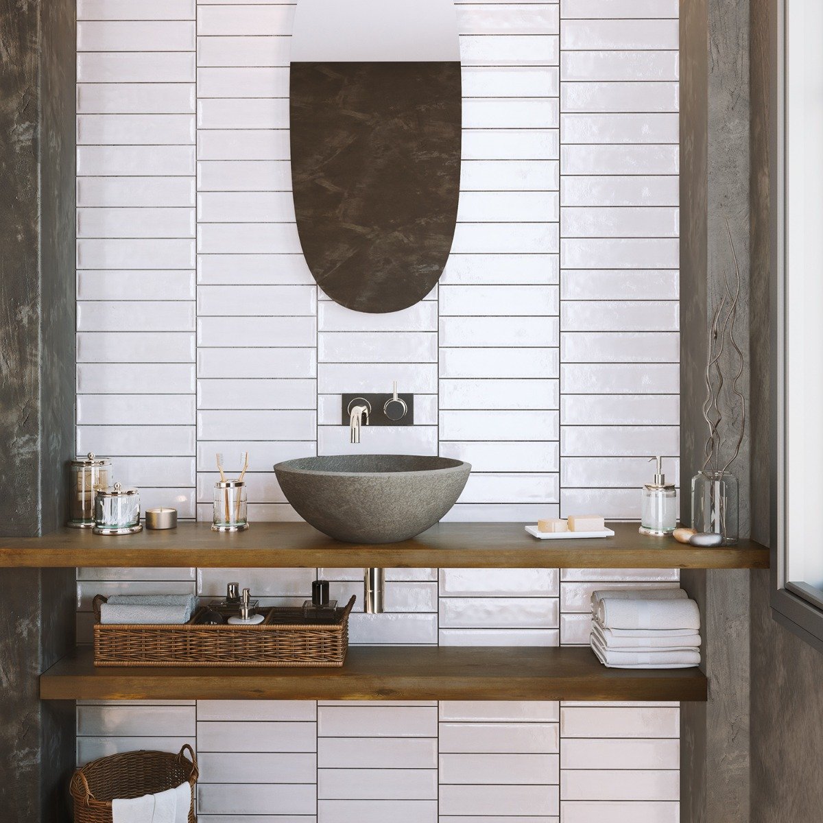Navajo Blanco Gloss Ceramic Brick Tile 75x300mm