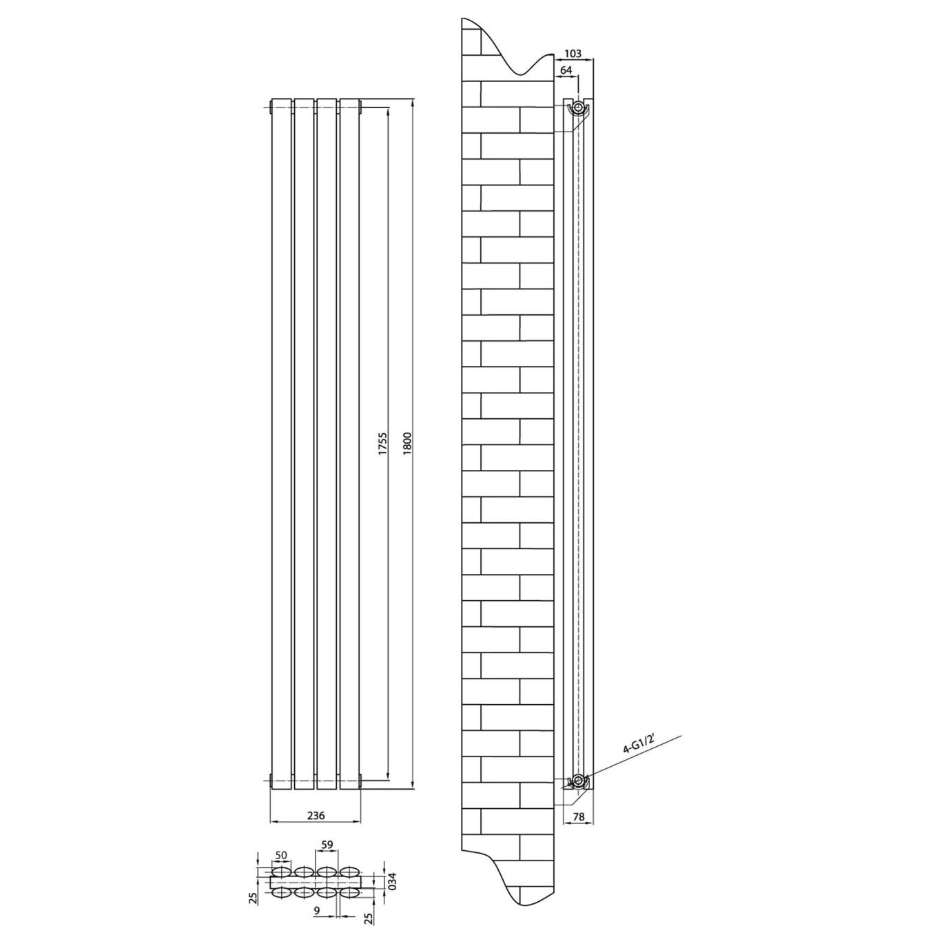 Islington Grey Double Horizontal Radiator 235x1800mm