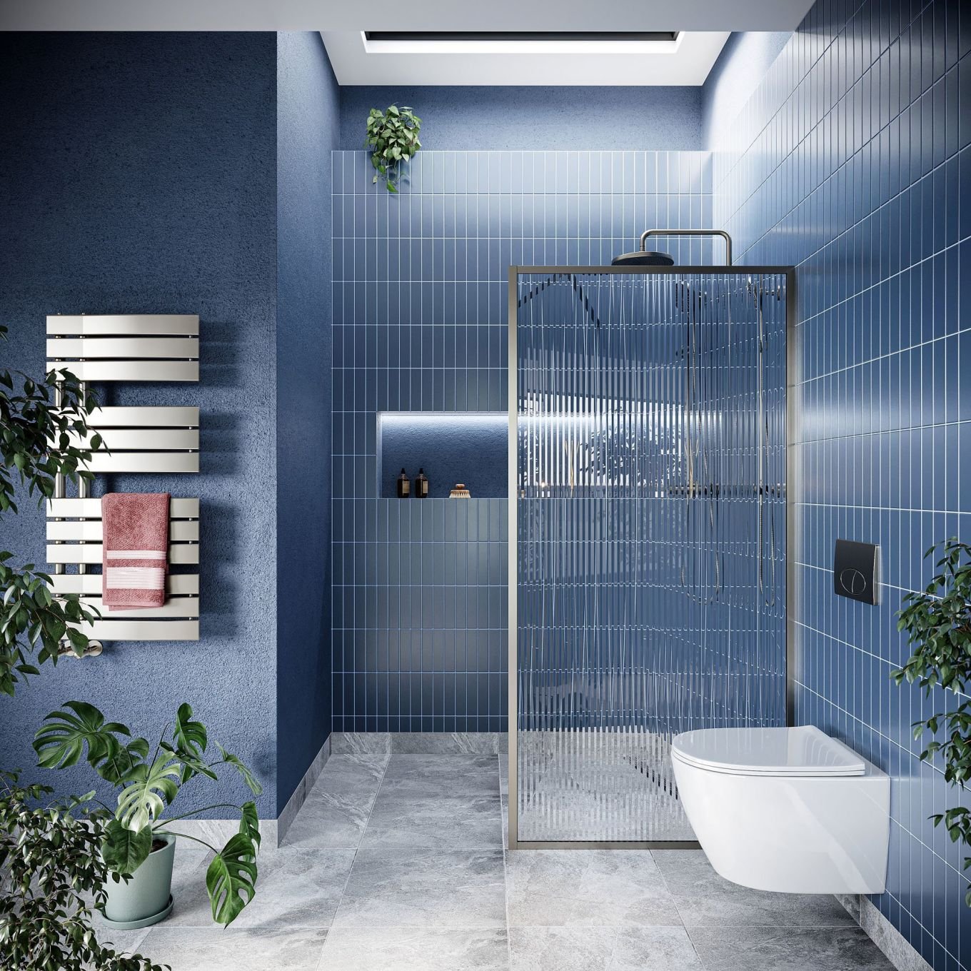 Amien Brushed Nickel Framed Fluted Glass Shower Screen 980mm