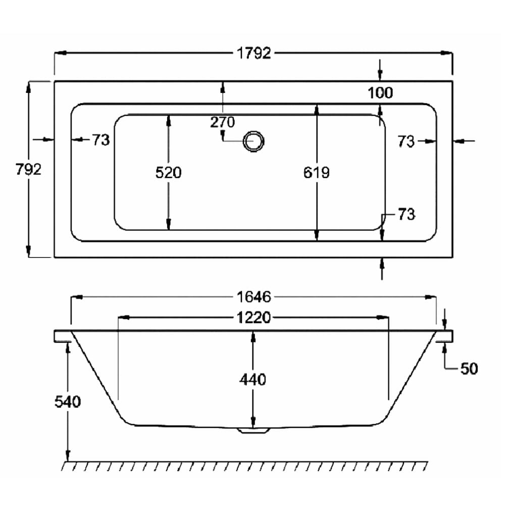Carron Quantum Acrylic Double Ended Bath - 1800x800mm