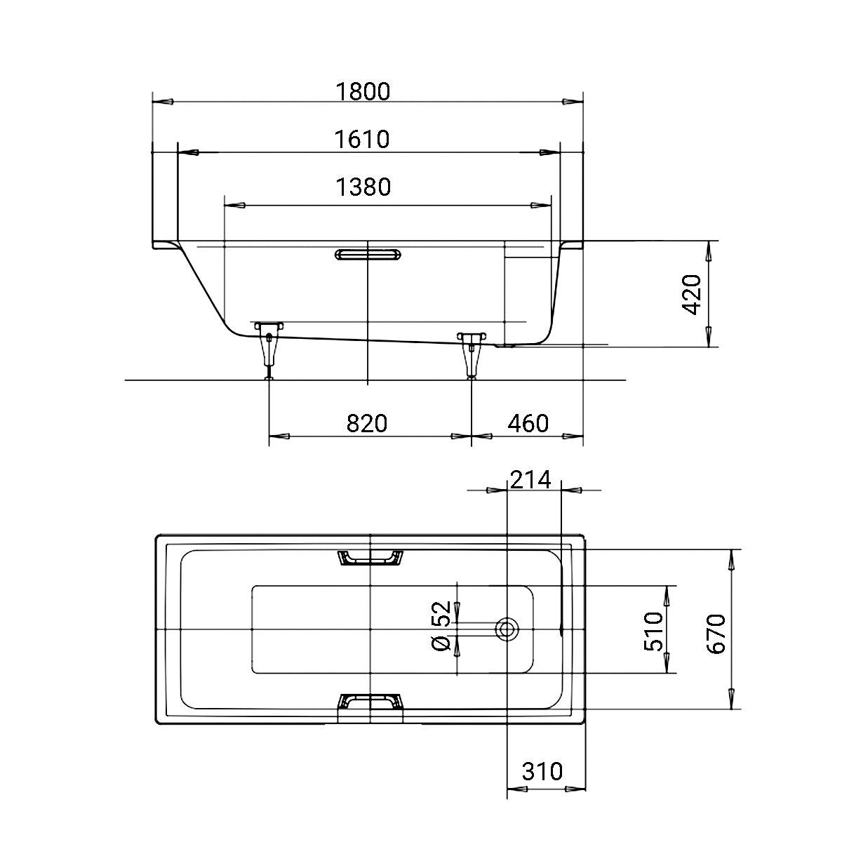 Kaldewei Puro Single Ended Steel Bath 0TH - 1800x800mm