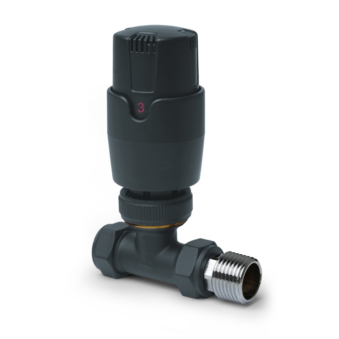 Thermostatic Anthracite Straight Pair of Radiator Valves