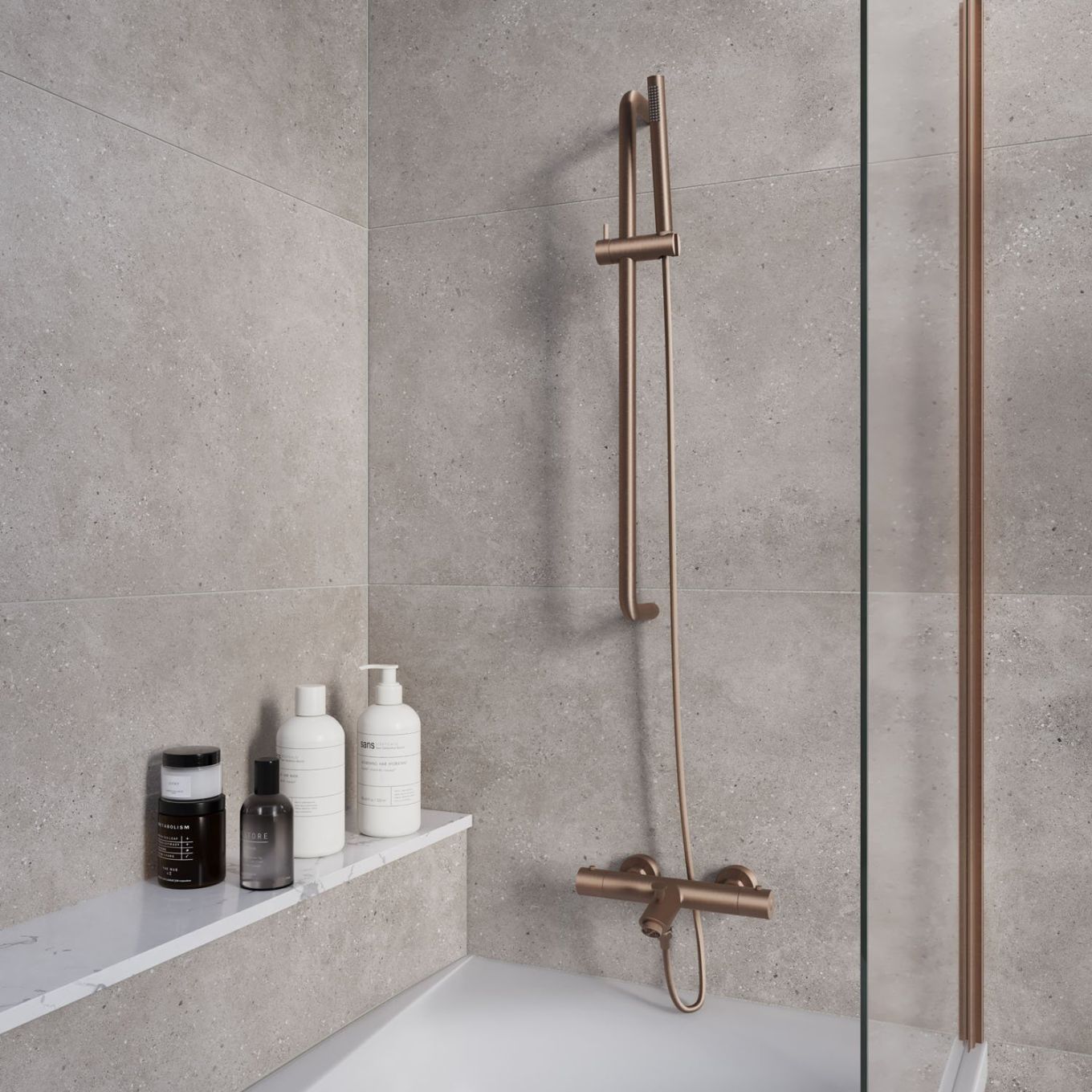 Elora Brushed Bronze Round Thermostatic Bath Shower Mixer with Slide Rail Kit