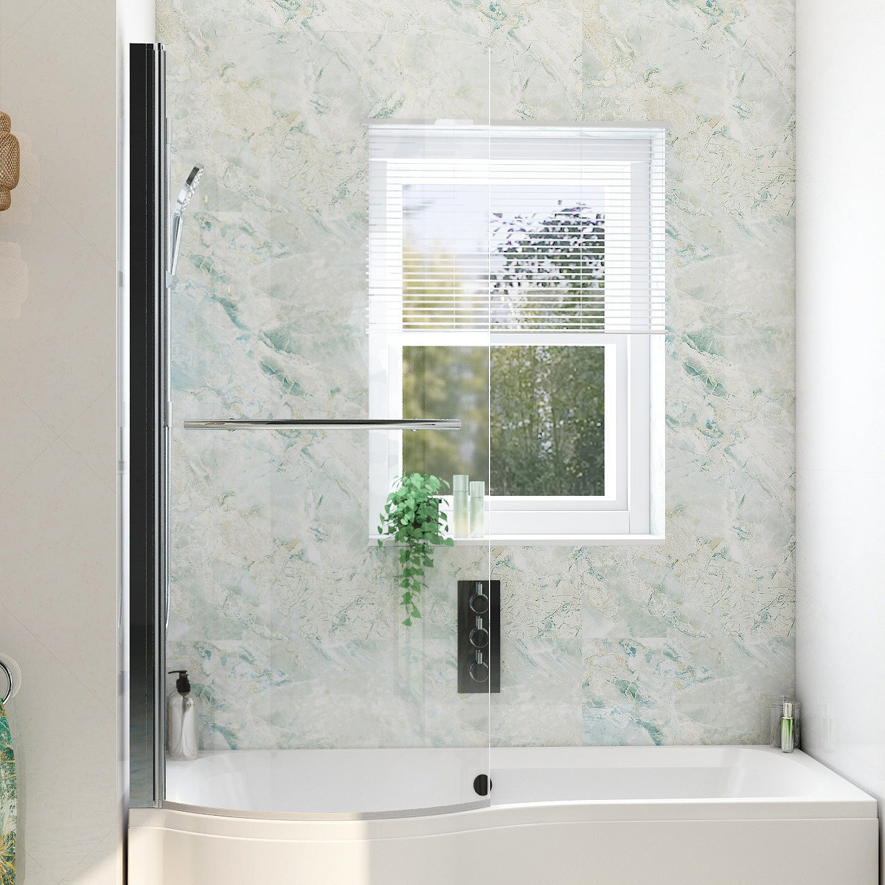 Imex Ronda curved shower bath screen in chrome