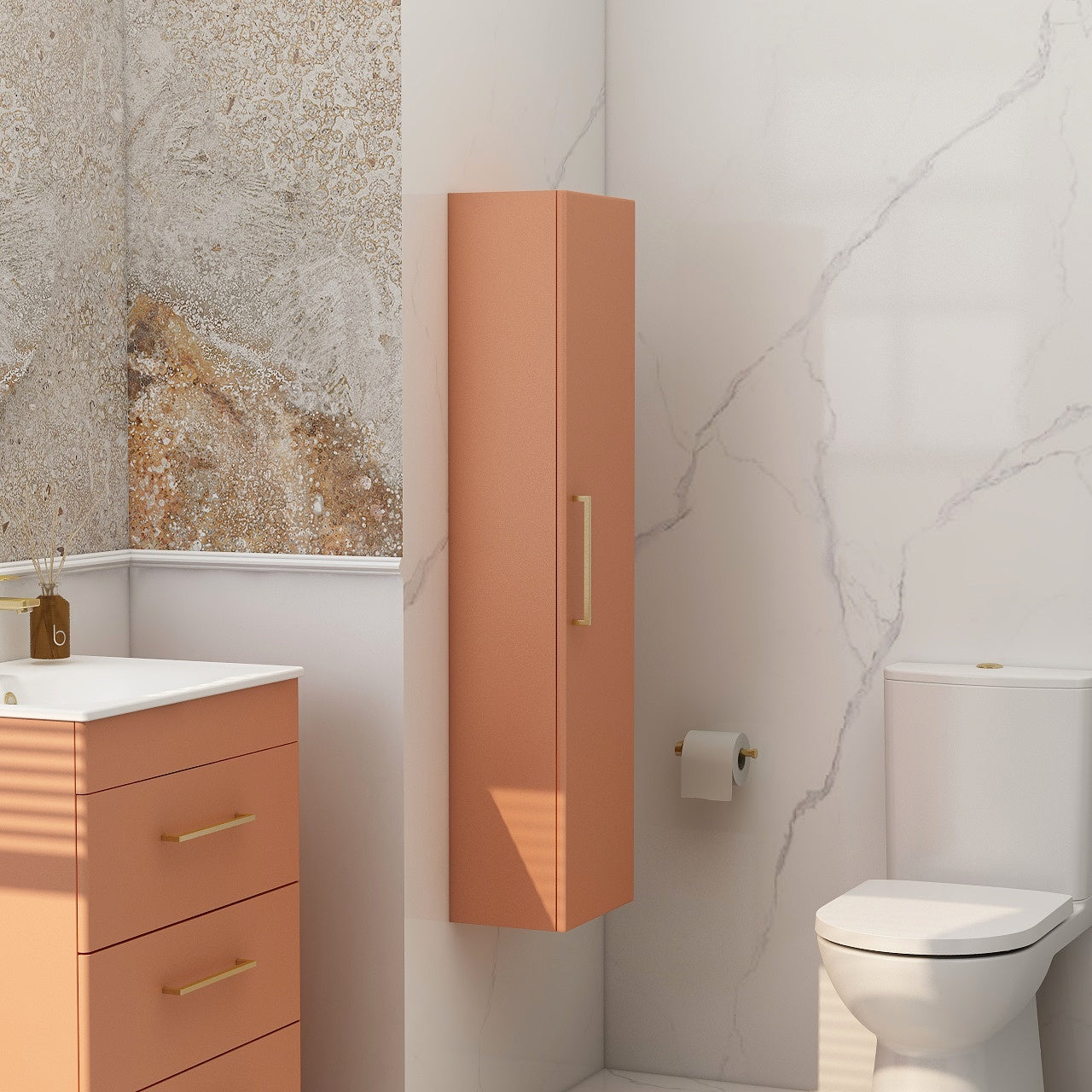 Single door wall storage unit in terracotta